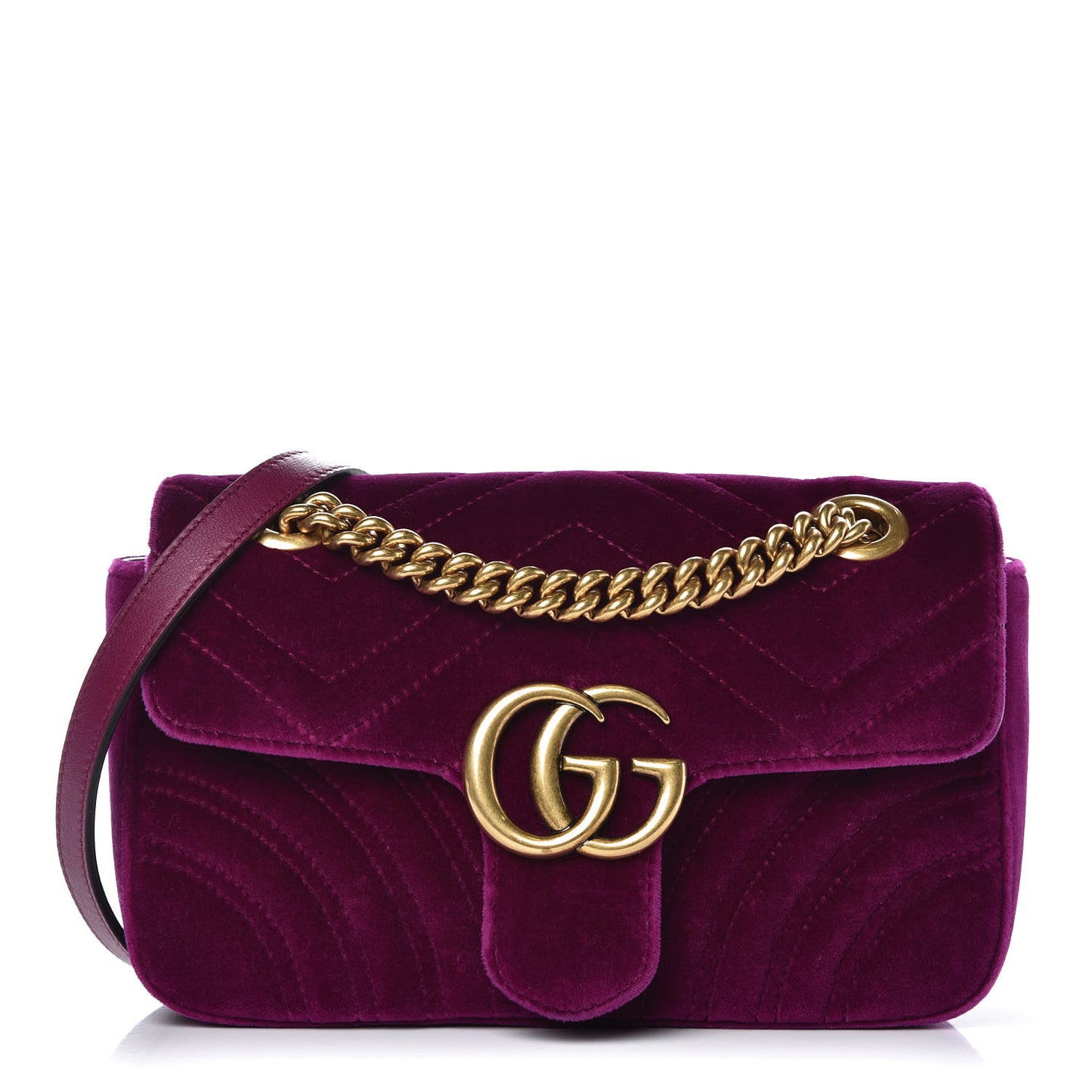 Velvet Matelasse Mini GG Marmont Shoulder Bag Fuchsia Violet Cyclamen