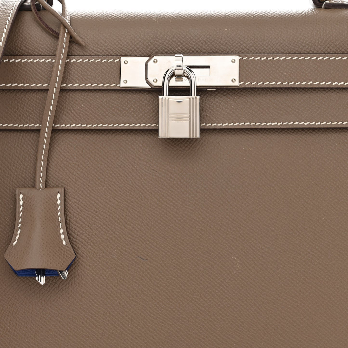 Epsom Horseshoe Kelly Sellier 28 Etoupe Bleu Electrique