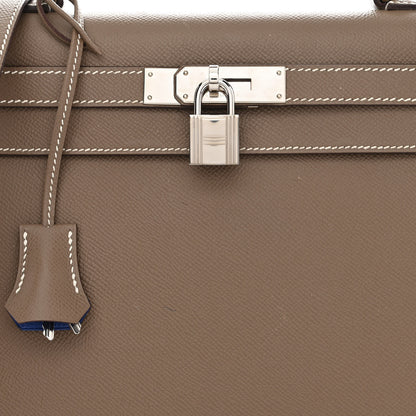 Hermes Epsom Horseshoe Kelly Sellier 28 Etoupe Bleu Electrique 8 of 13