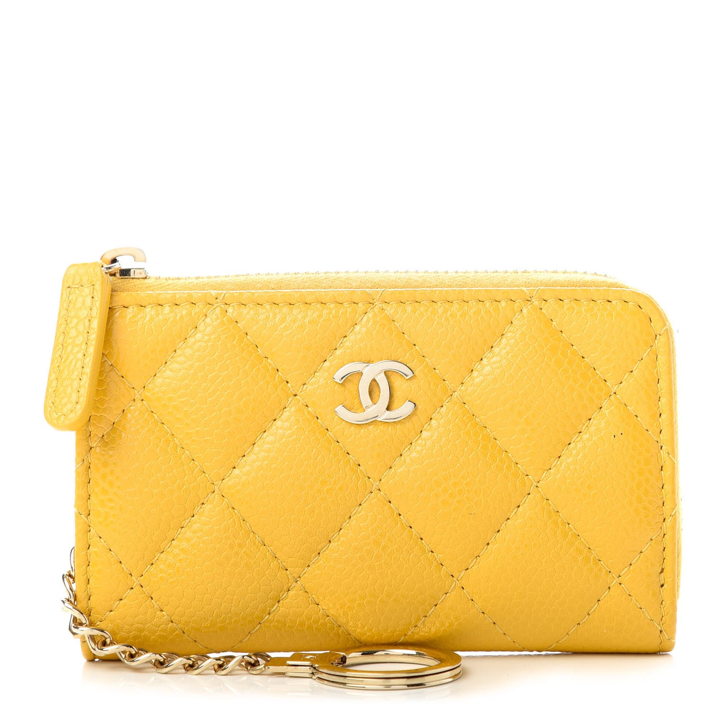 Caviar Quilted Key Holder Case Yellow