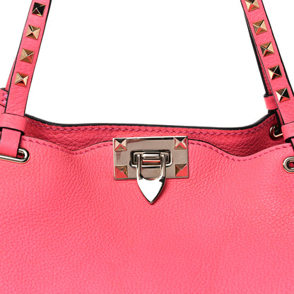 Valentino Garavani Pebbled Calfskin Medium Rockstud Tote Fuxia Fluo 8 of 16