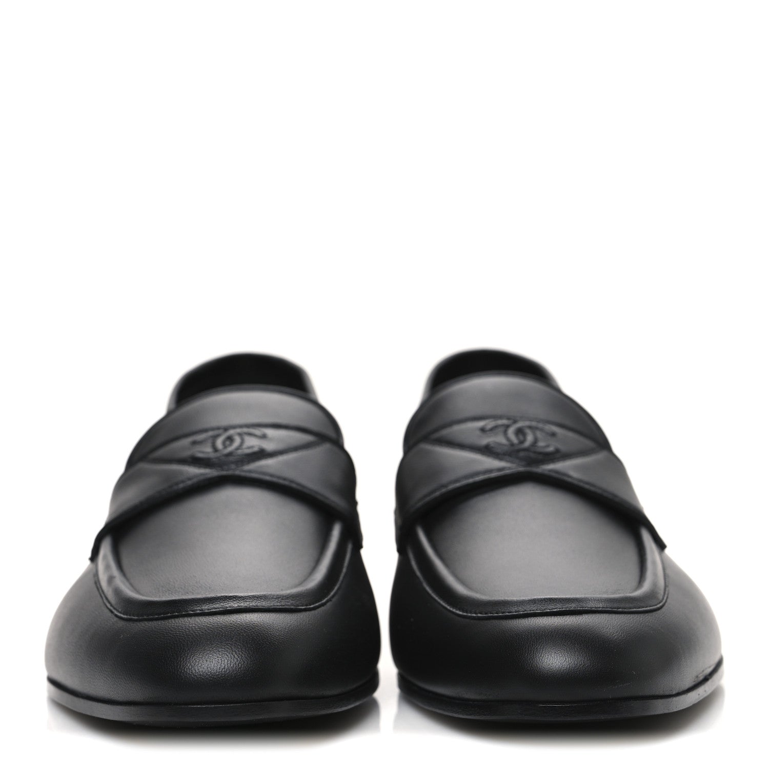 Chanel Lambskin Mens Stitched CC Loafers 43 Black 3 of 10