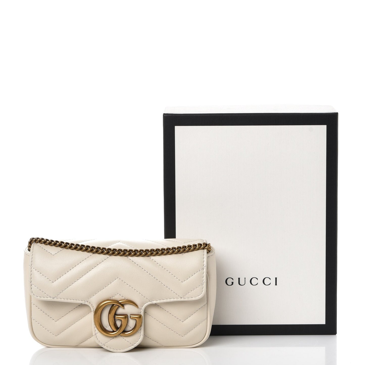 Calfskin Matelasse Super Mini GG Marmont Shoulder Bag White