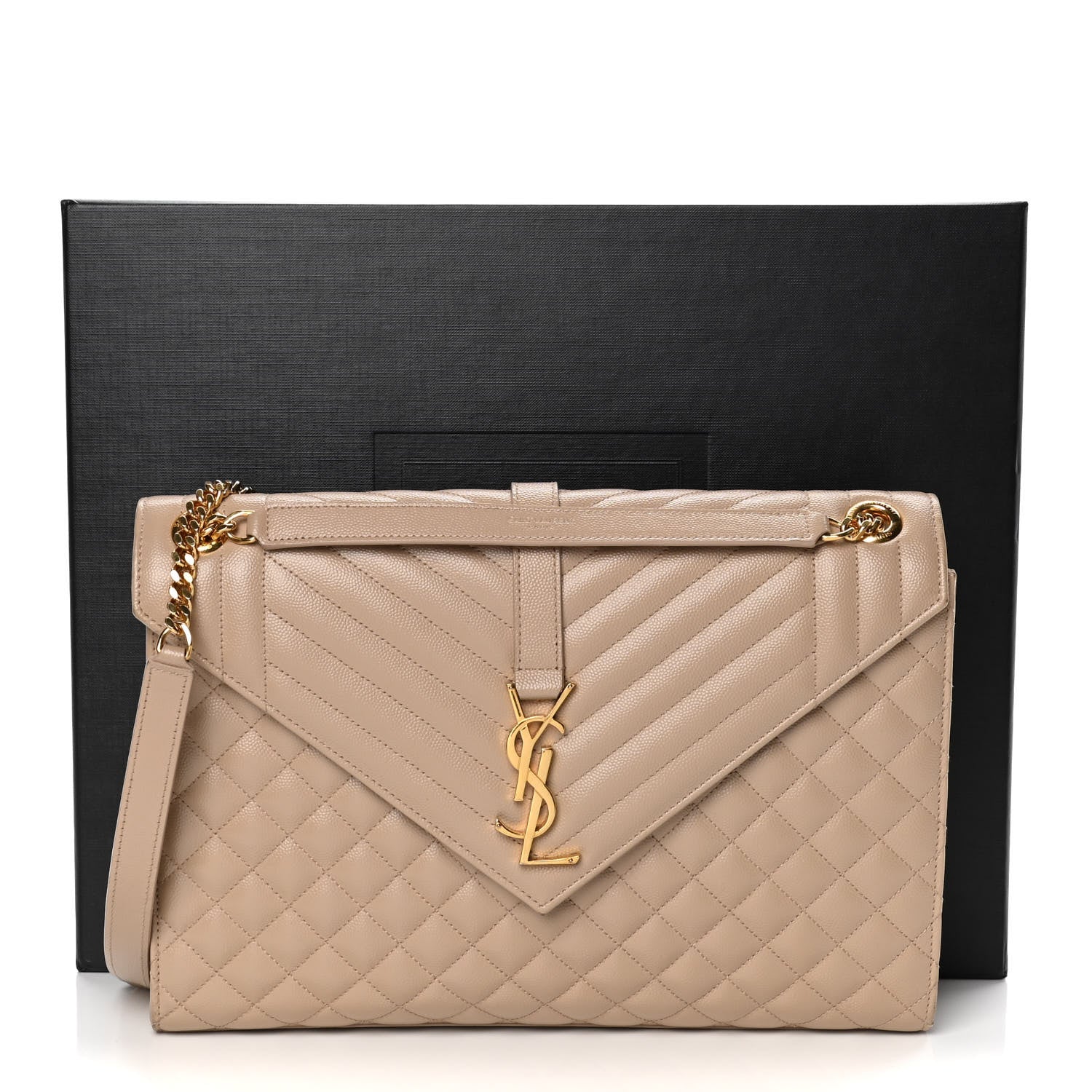 Saint Laurent Grain De Poudre Large Tri-Quilt Monogram Satchel Dark Beige 14 of 14