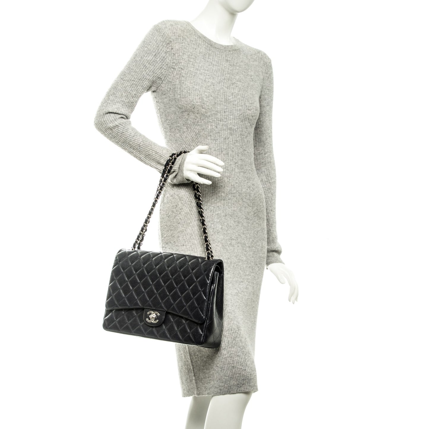 Caviar Quilted Maxi Double Flap Navy Blue