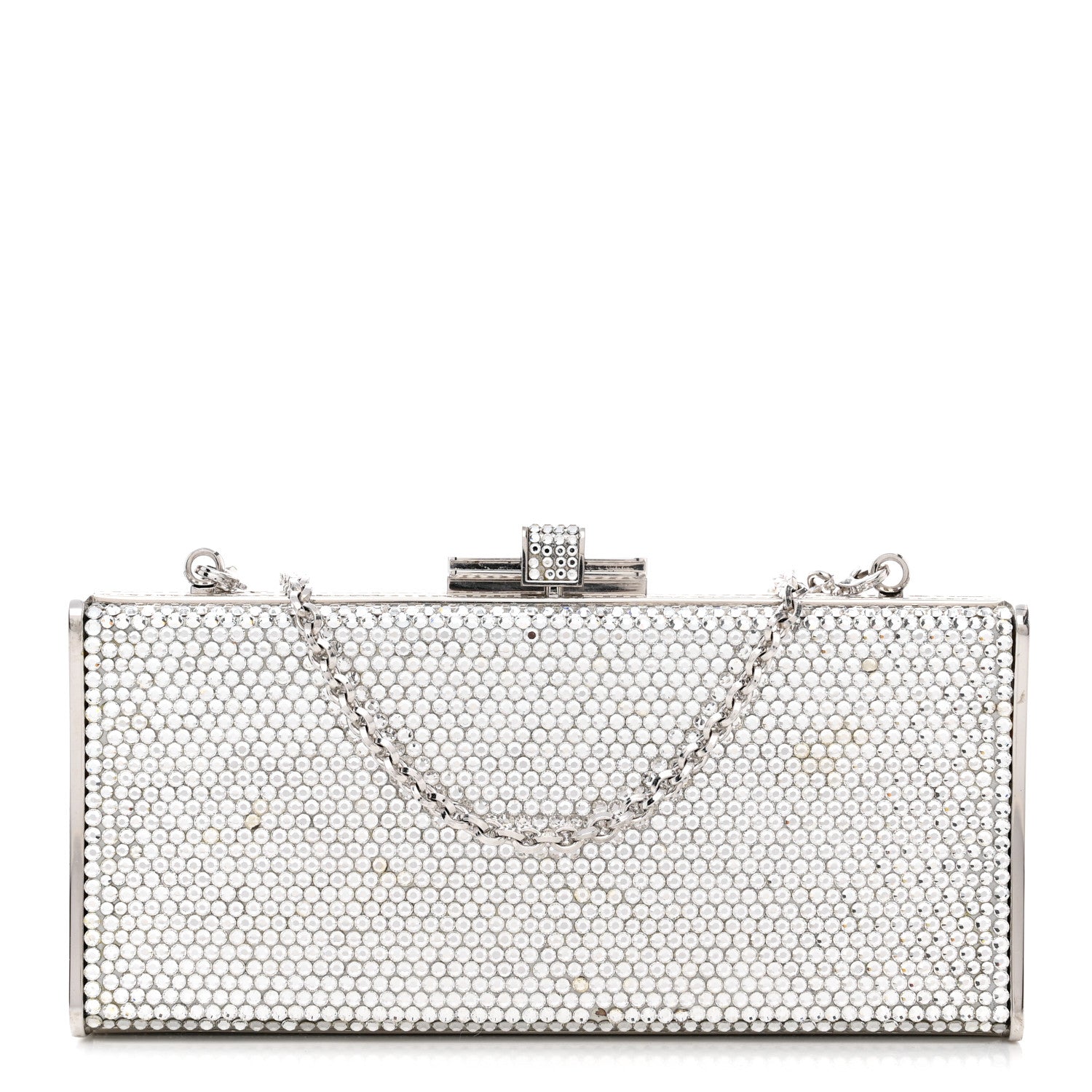 Judith Leiber Swarovski Crystal Minaudiere Clutch Silver 1 of 9