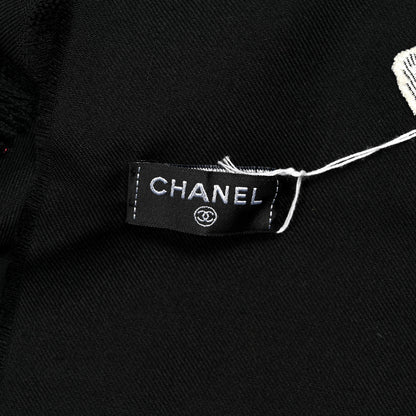 Chanel Cashmere Silk CC Logo Stole Black White 3 of 3