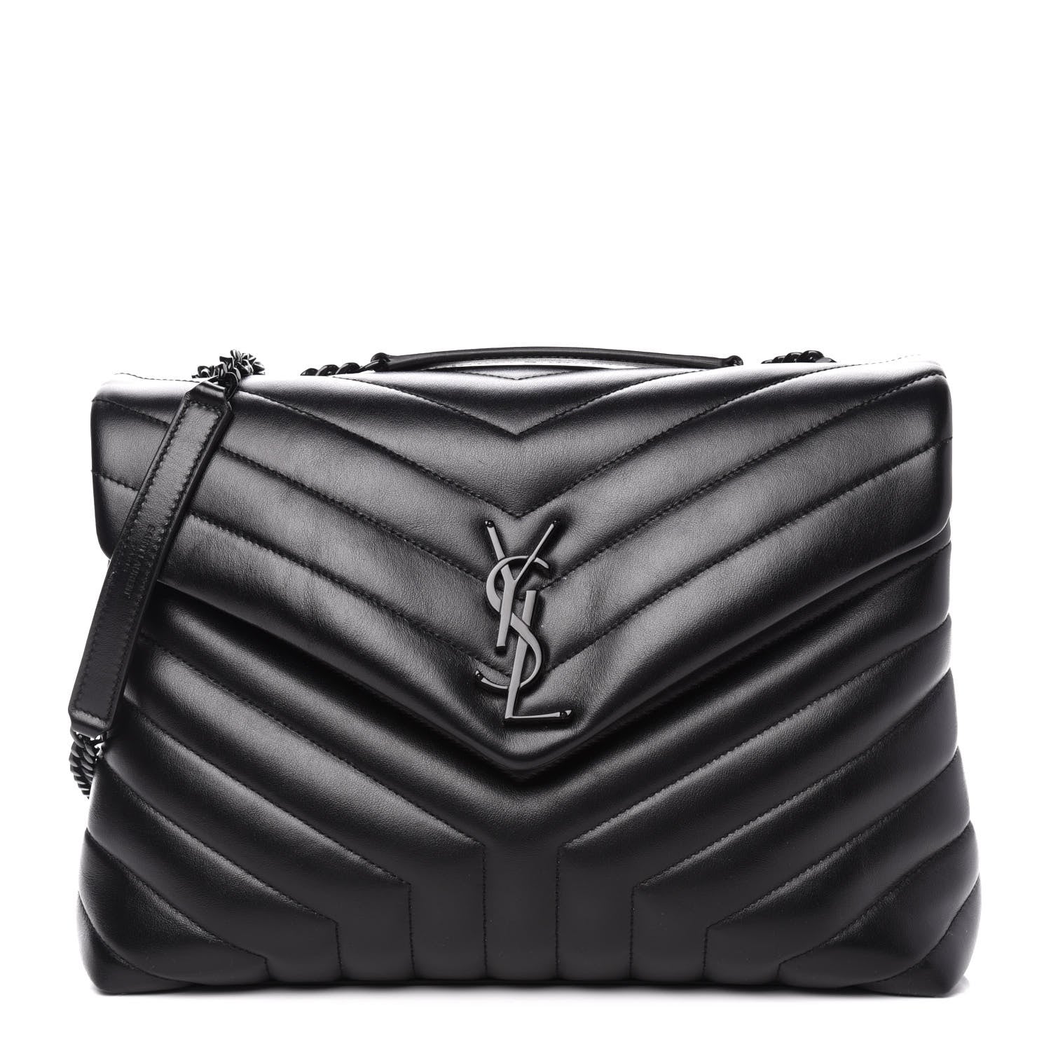 Saint Laurent Calfskin Y Quilted Monogram Medium Loulou Chain Satchel Black 1 of 12