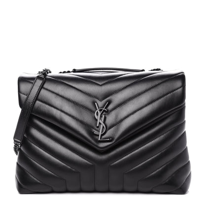 Saint Laurent Calfskin Y Quilted Monogram Medium Loulou Chain Satchel Black 1 of 12