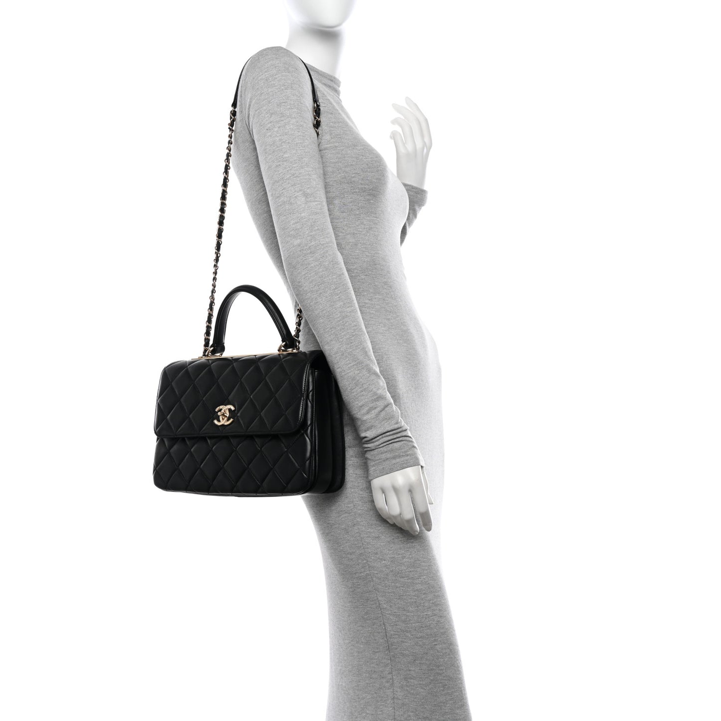 Lambskin Quilted Medium Trendy CC Flap Dual Handle Bag Black