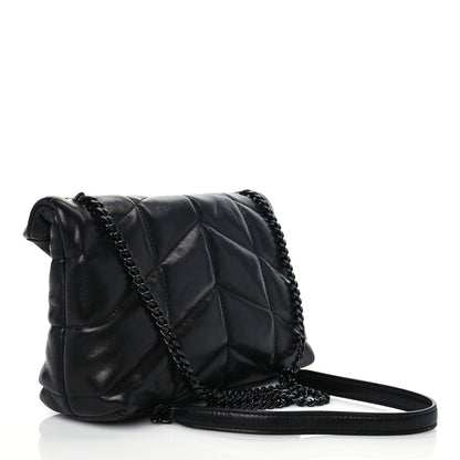 Saint Laurent Lambskin Quilted Toy Loulou Puffer Monogram Chain Satchel Black 3 of 8