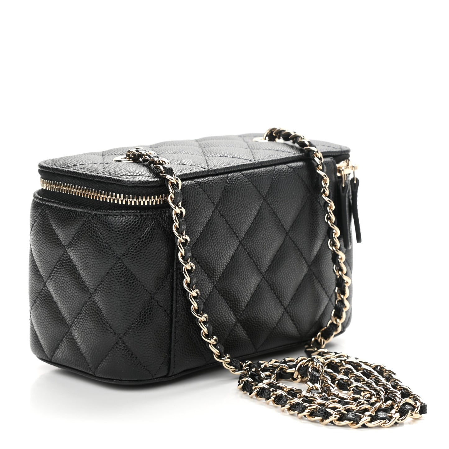 Caviar Quilted Small Vanity Case With Chain Black