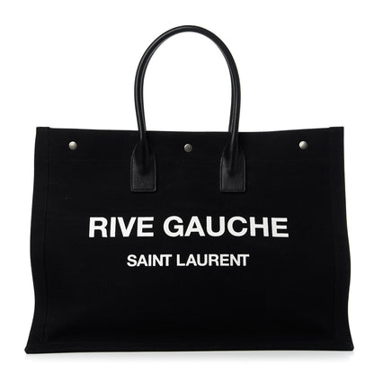 Saint Laurent Linen Calfskin Rive Gauche Tote Black 1 of 10
