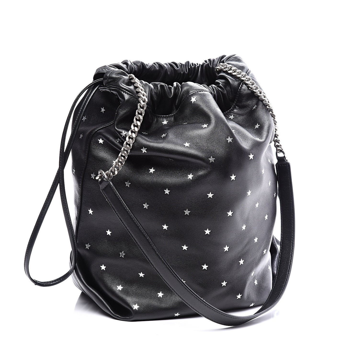 Lambskin Star Printed Teddy Drawstring Bag Black
