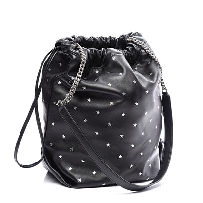 Saint Laurent Lambskin Star Printed Teddy Drawstring Bag Black 3 of 12