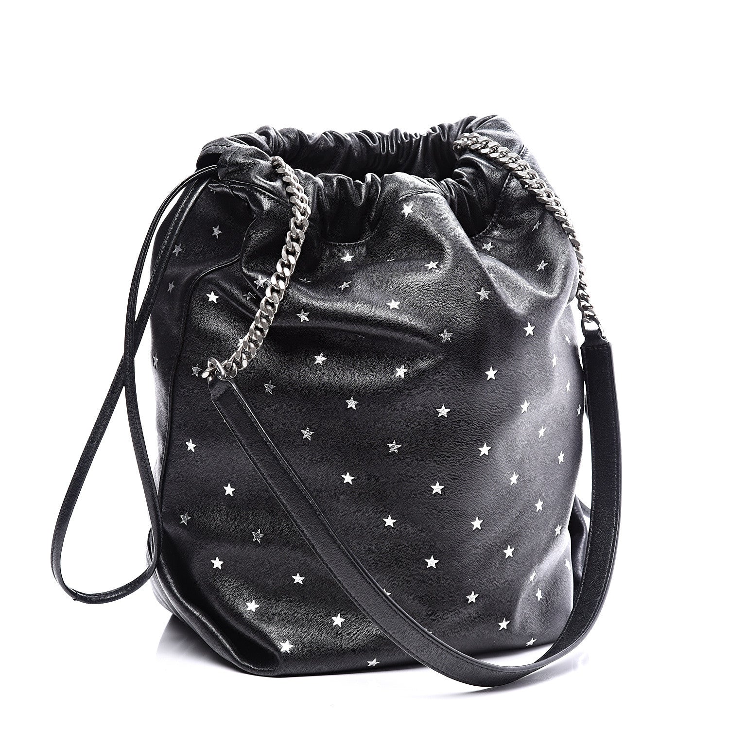 Saint Laurent Lambskin Star Printed Teddy Drawstring Bag Black 3 of 12