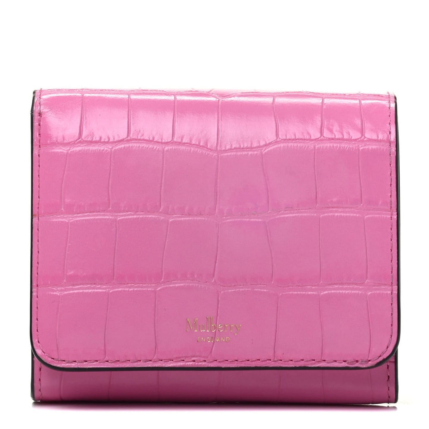 Crocodile Embossed Calfskin Small French Continental Wallet Raspberry Pink