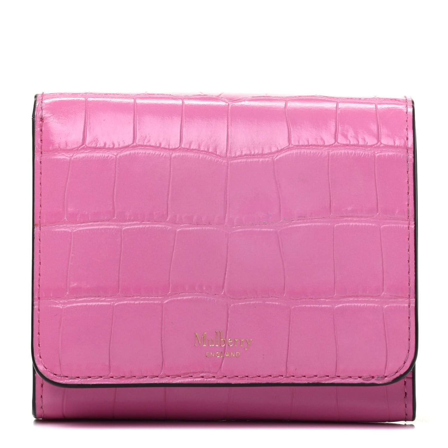 Mulberry Crocodile Embossed Calfskin Small French Continental Wallet Raspberry Pink 1 of 8