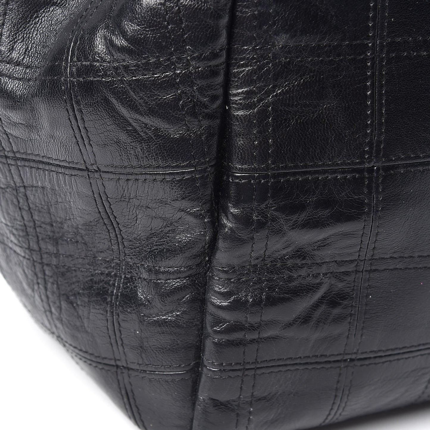 Lambskin Square Stitched Lax Accordion Shoulder Bag Black