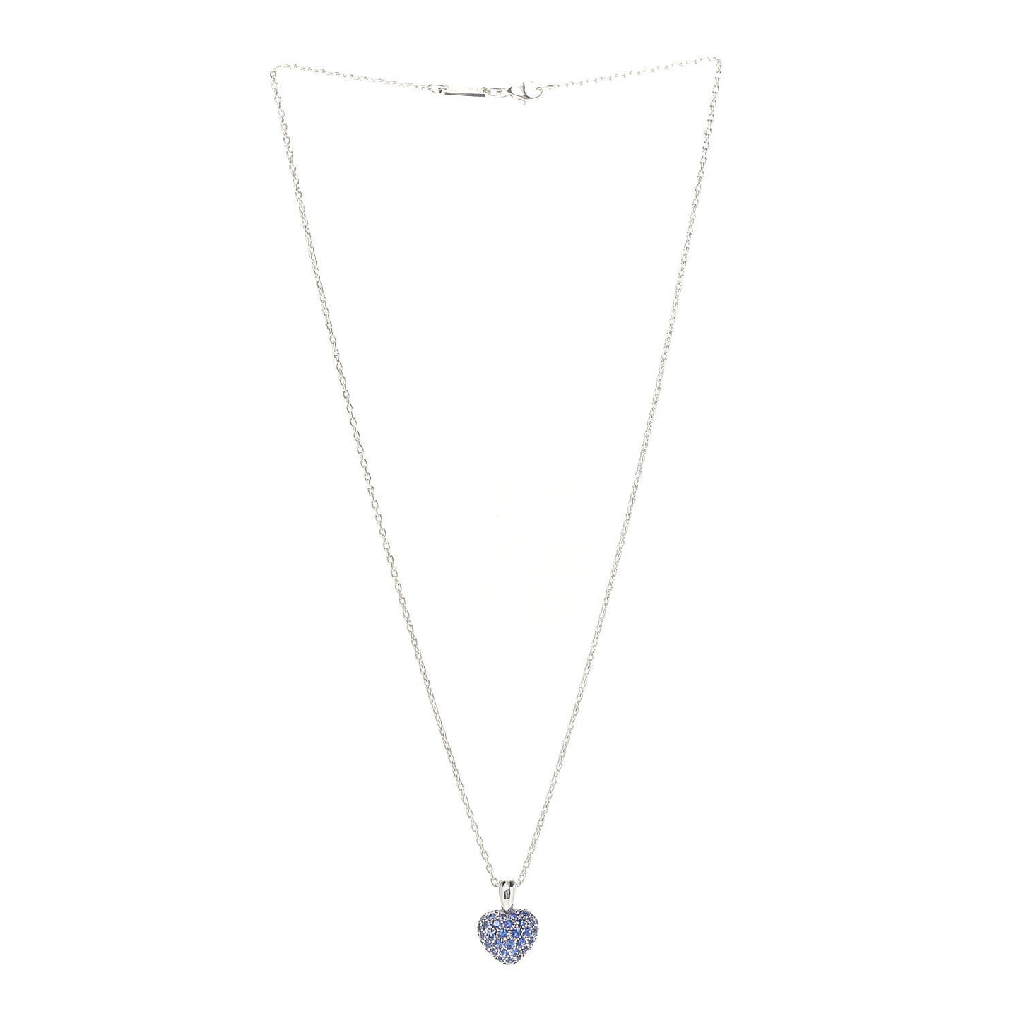 18K White Gold Blue Sapphire Heart Pendant Necklace