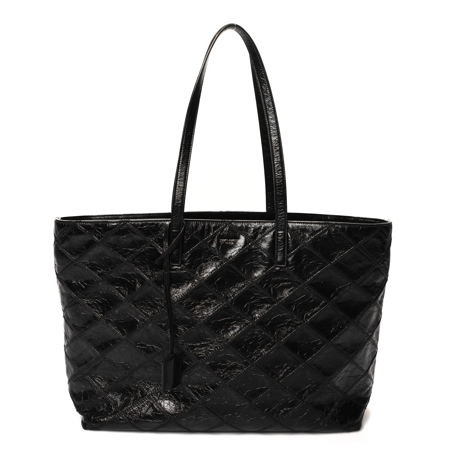Saint Laurent Crinkled Calfskin Quilted East West Shopping Tote Black 1 of 10