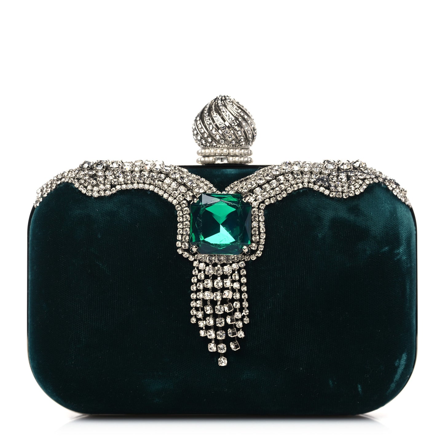 Velvet Embellished Cloud Clutch Green