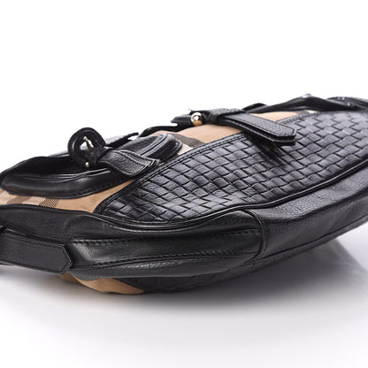 Burberry House Check Woven Calfskin Pocket Hobo Black 7 of 8