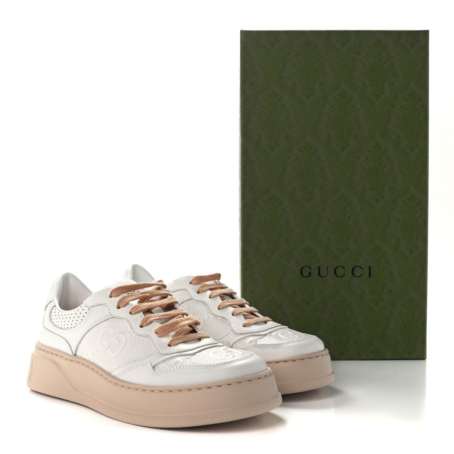 Calfskin GG Tennis Embossed Womens Platform 55mm Sneakers 38.5 White