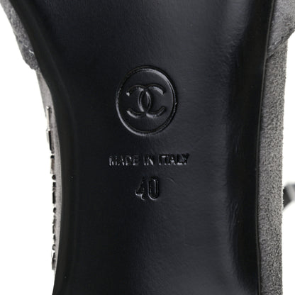 Chanel Suede Grosgrain Cap Toe CC Ankle Strap Sandals 40 Grey Black 5 of 6