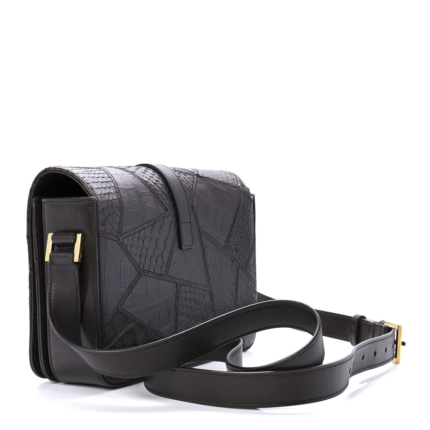 Reptile Calfskin Embossed Patchwork Animal Monogram Universite Bag Brown