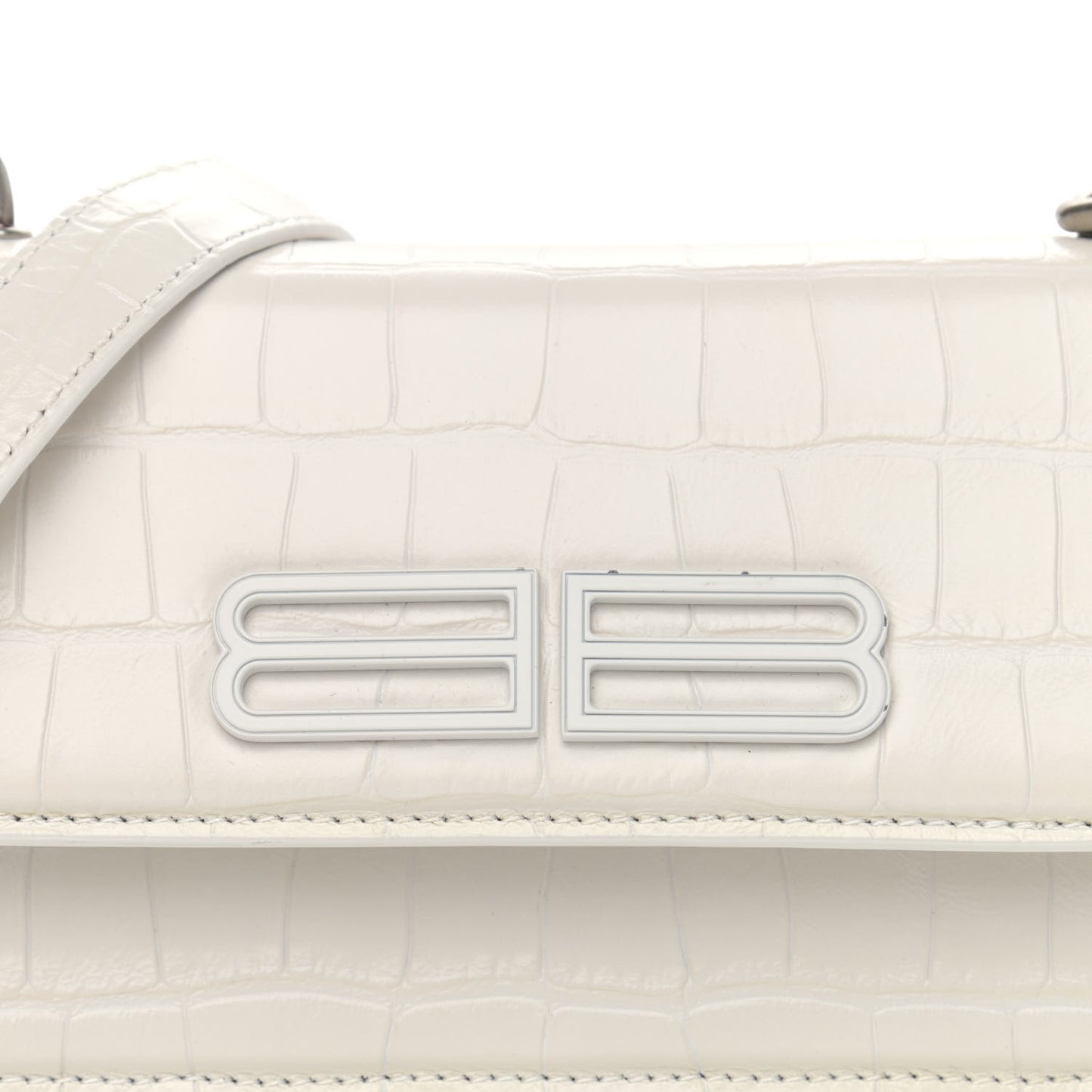 Extra Supple Calfskin Crocodile Embossed Gossip Chain Bag XS White