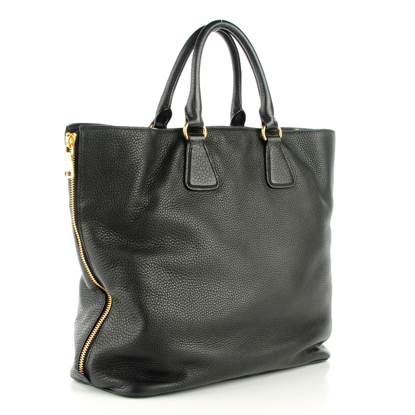 Vitello Daino Side Zip Shopping Tote Nero Black