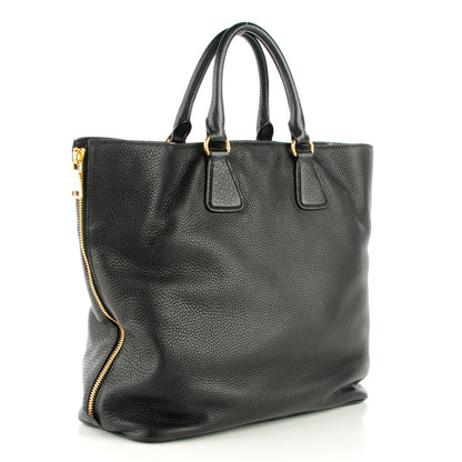 Prada Vitello Daino Side Zip Shopping Tote Nero Black 4 of 10