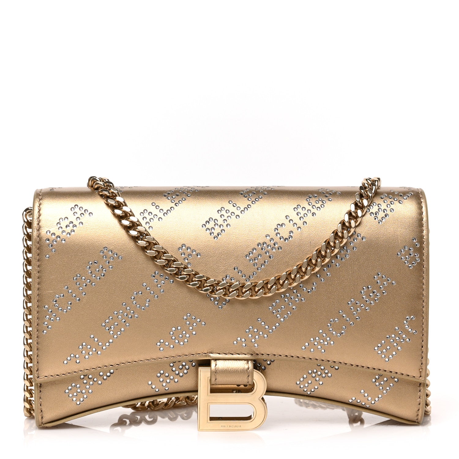 Balenciaga Metallic Smooth Calfskin Crystal Diagonal Allover Logo Hourglass Wallet Light Gold Crystal 1 of 8