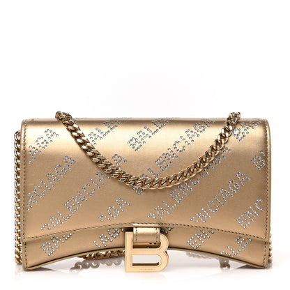 Balenciaga Metallic Smooth Calfskin Crystal Diagonal Allover Logo Hourglass Wallet Light Gold Crystal 1 of 8
