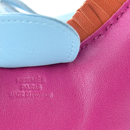 Hermes Milo Lambskin Grigri Rodeo Horse Bag Charm MM Rose Pourpre Cornaline Celeste 3 of 5