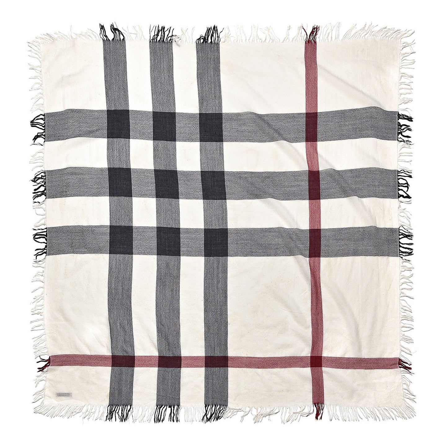 Merino Wool Check Square Scarf Ivory