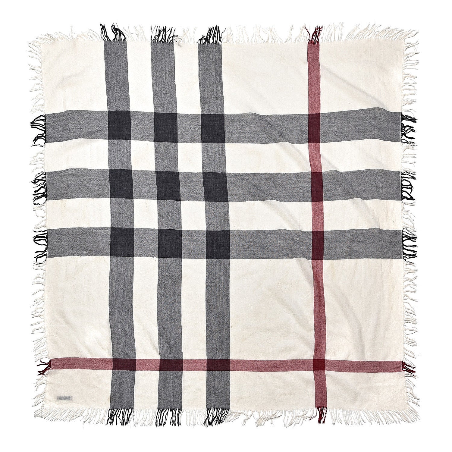 Burberry Merino Wool Check Square Scarf Ivory 1 of 5