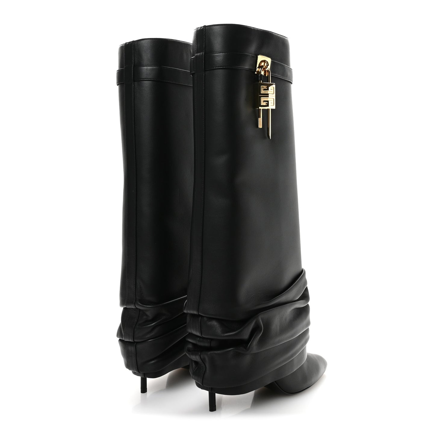 Lambskin Shark Lock Stiletto High Boots 41 Black