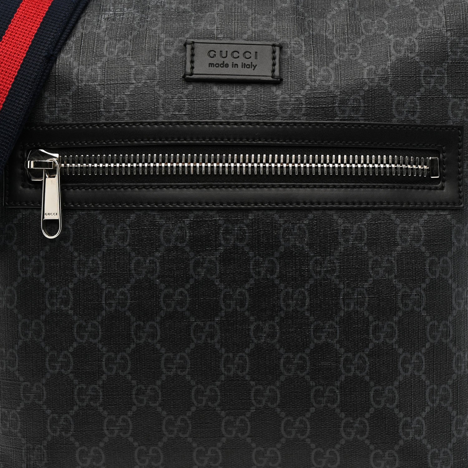 Gucci GG Supreme Monogram Appia Calfskin Web Flat Messenger Bag Black Grey 9 of 15
