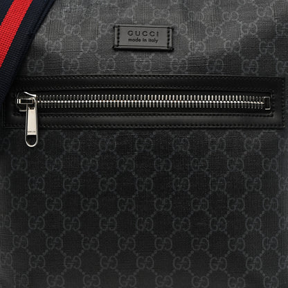 Gucci GG Supreme Monogram Appia Calfskin Web Flat Messenger Bag Black Grey 9 of 15