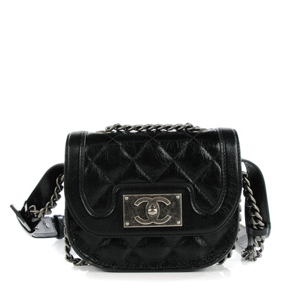 Chanel Shiny Goatskin Quilted Small Double Chained Messenger Flap Black 1 of 8