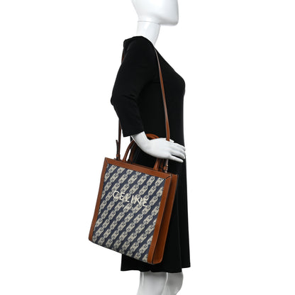 Celine Maillon Triomphe Canvas Calfskin Small Vertical Cabas Navy Tan 2 of 9