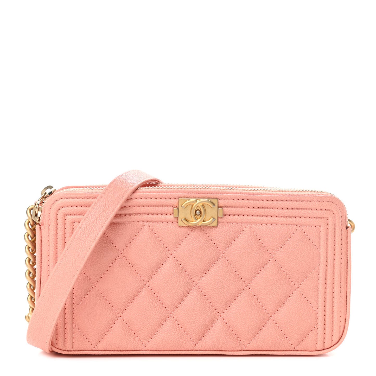 Caviar Quilted Small Boy Clutch With Chain Light Pink