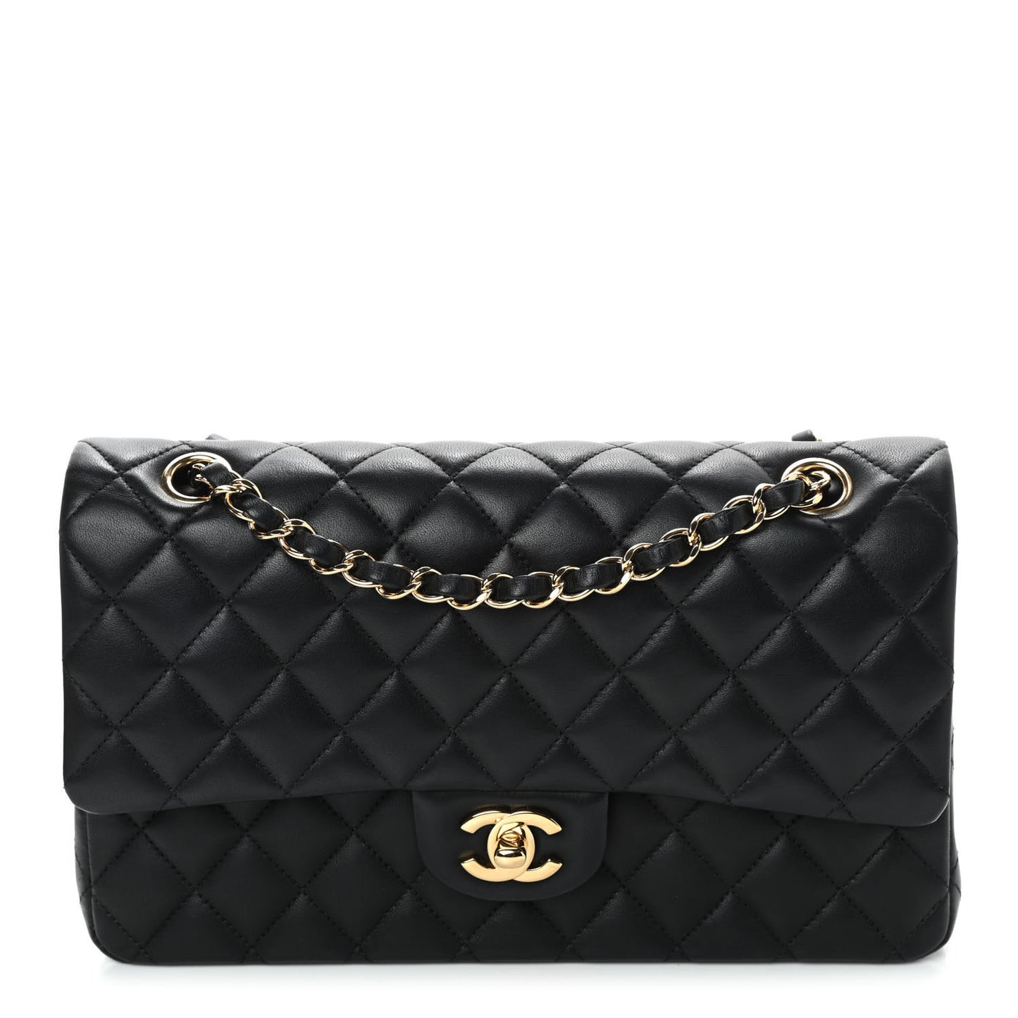 Lambskin Quilted Medium Double Flap Black