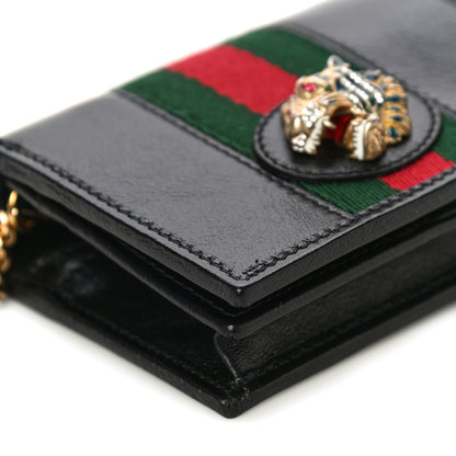 Gucci Calfskin Web Rajah Chain Card Case Wallet Black 7 of 11