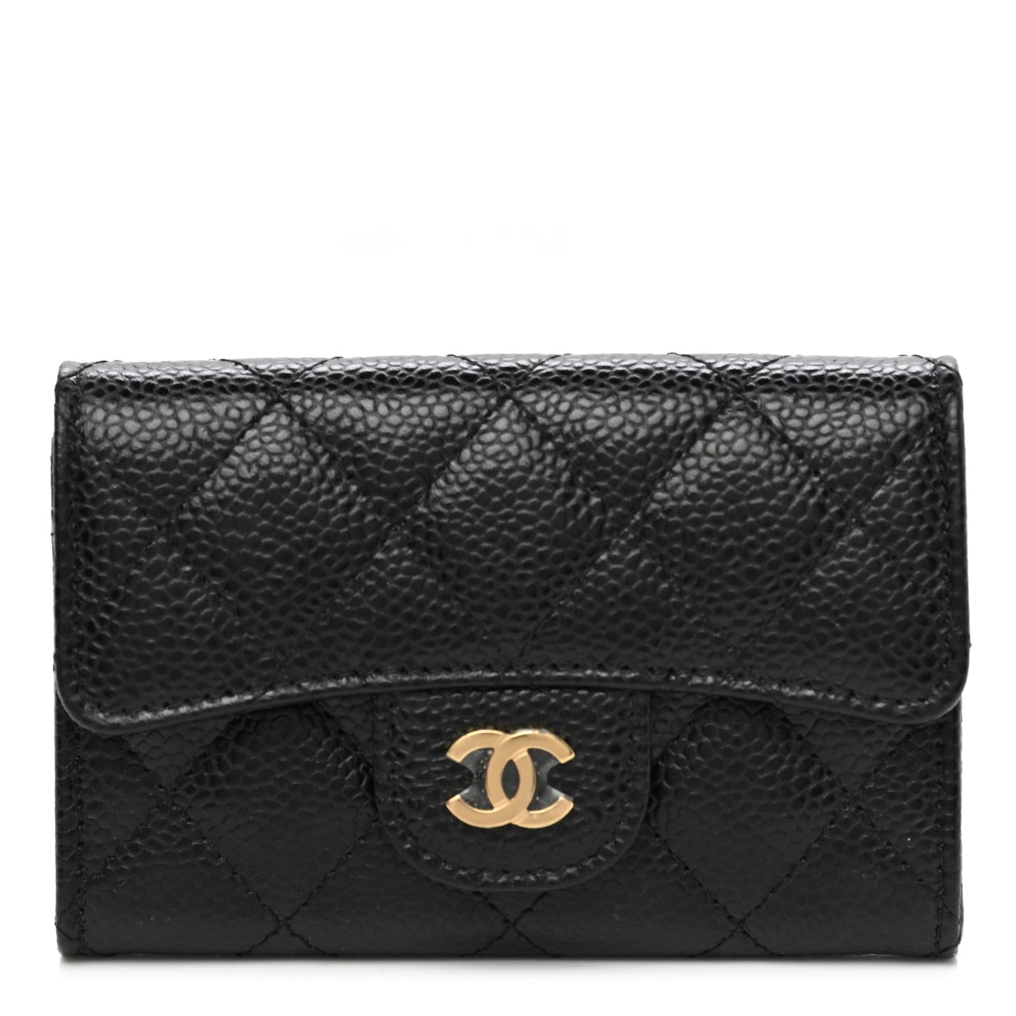 Caviar Quilted Flap Card Holder Wallet Black