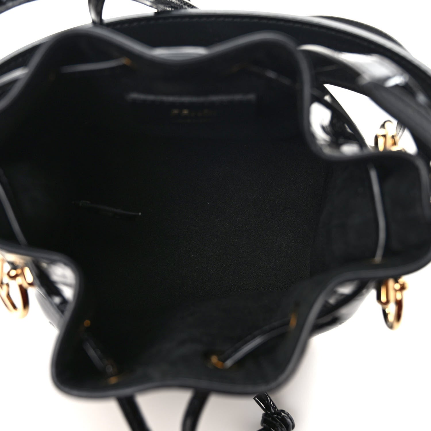 Fendi Vitello Vernice Mou F is Fendi Karligraphy Embossed Mini Mon Tresor Bucket Bag Black 5 of 9