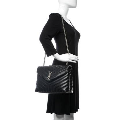 Saint Laurent Calfskin Y Quilted Monogram Medium Loulou Chain Satchel Black 2 of 10