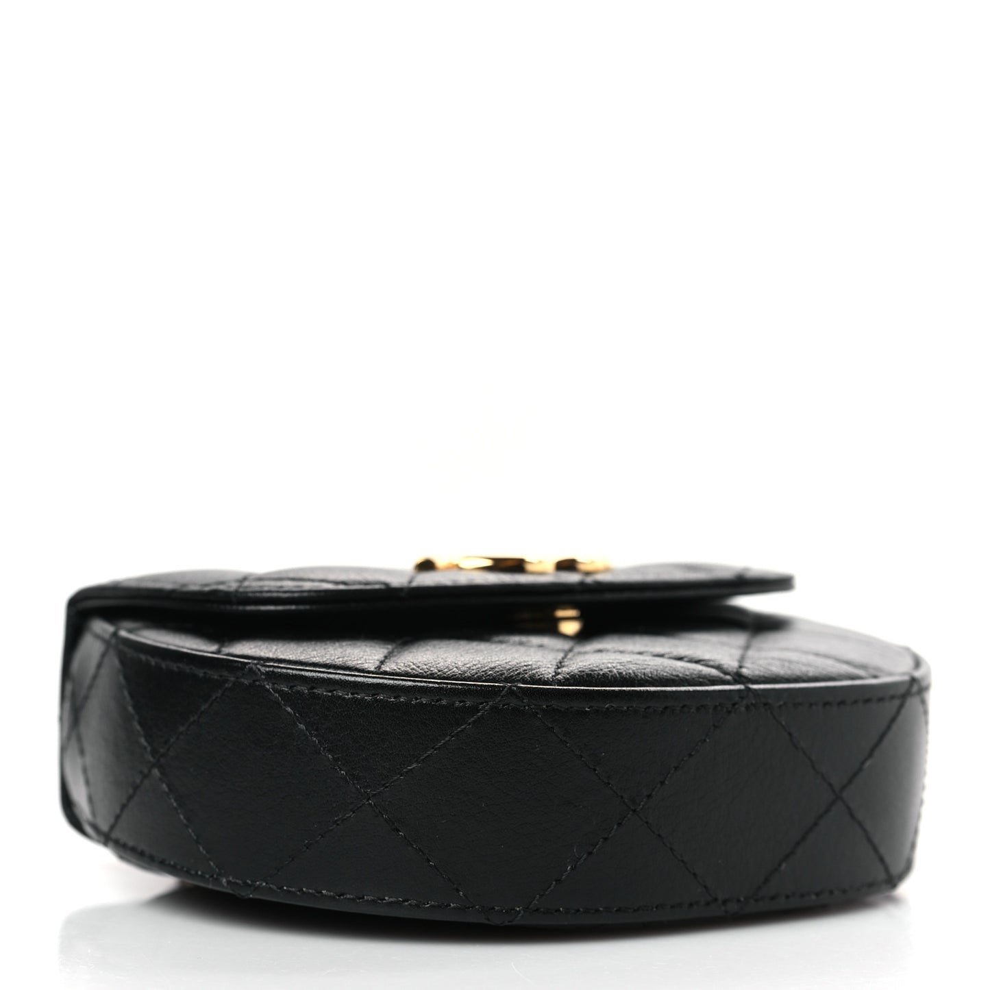 Shiny Aged Calfskin Quilted Mini Top Handle Clutch With Chain Black